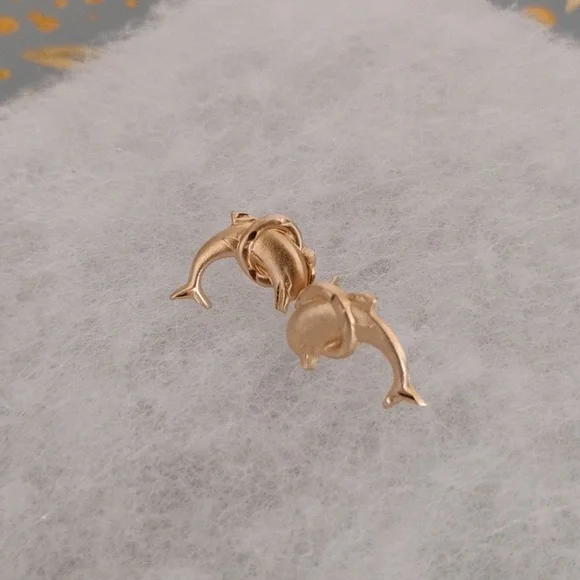 Dolphin 14 K Gold Earrings - Picture 10 of 12